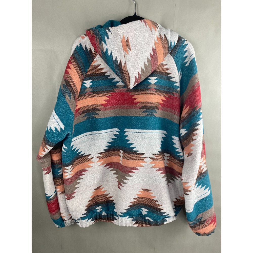 Women's Hoodie XL Southwestern Aztec Teal Rust Quarter Zip Pullover Cotton Blend - Picture 8 of 11